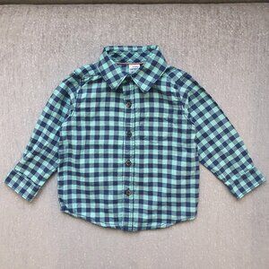 Long Sleeve Plaid Button Down Shirt Size 18 Months Blue Green
